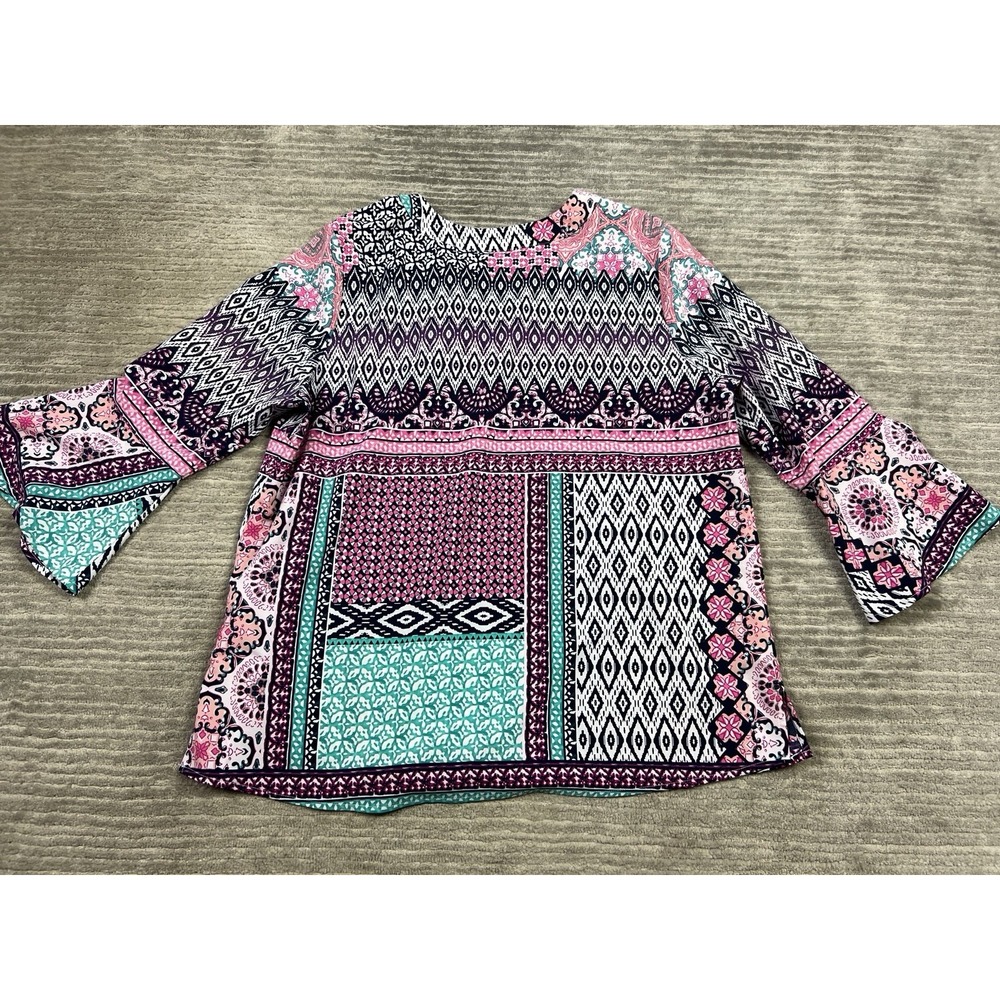Kim Rogers Top Womens‎ Large Multicolor 3/4 Sleeve V-neck Polyester Blend - Picture 7 of 12
